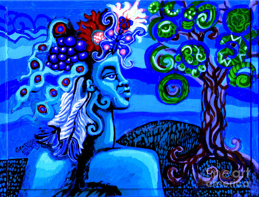 Grape Painting - Green Goddess With Tree by Genevieve Esson