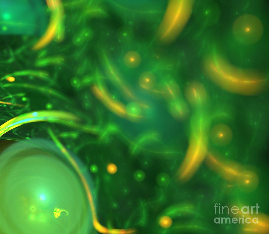 Abstract Digital Art - Green Gold Bubbles by Kim Sy Ok