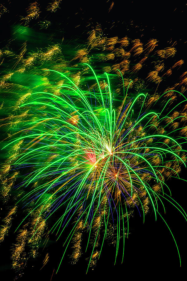 Green Gold Fireworks Photograph by Garry Gay