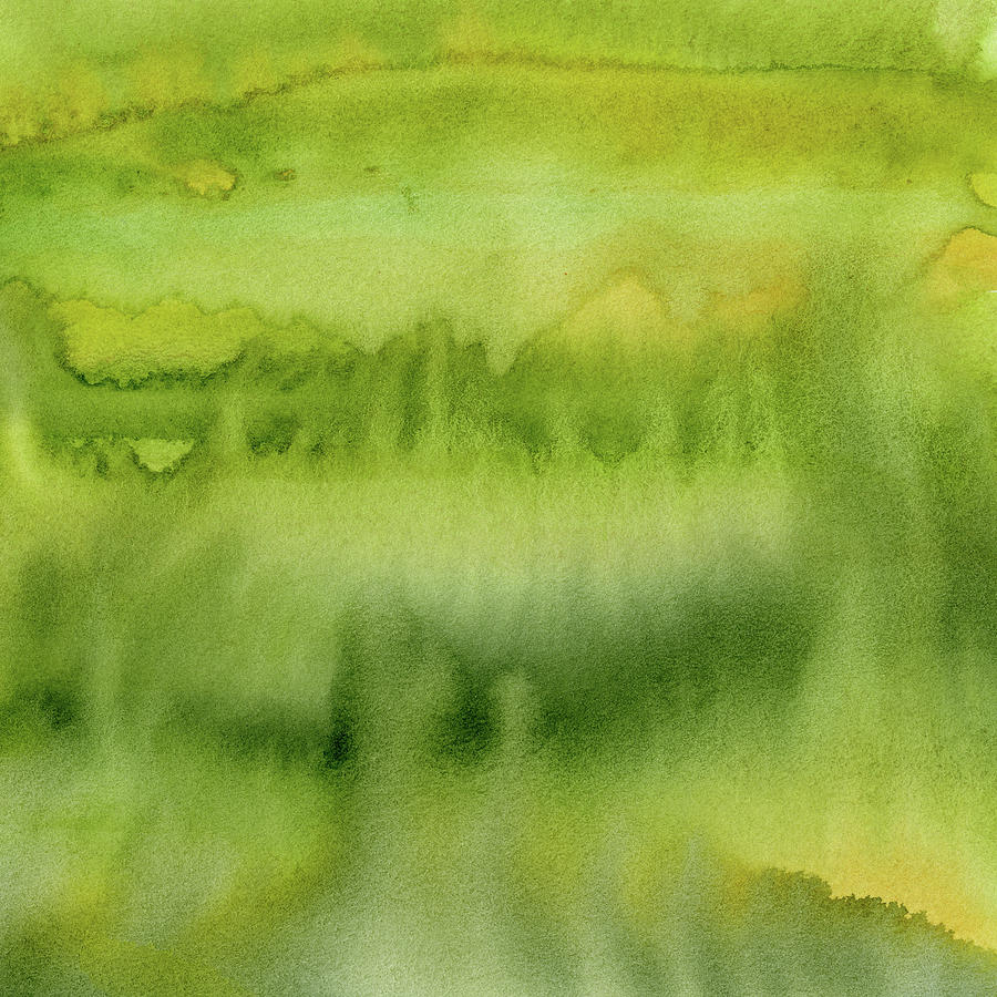Abstract Painting - Green Gold Forest Abstract Watercolor by Olga Shvartsur