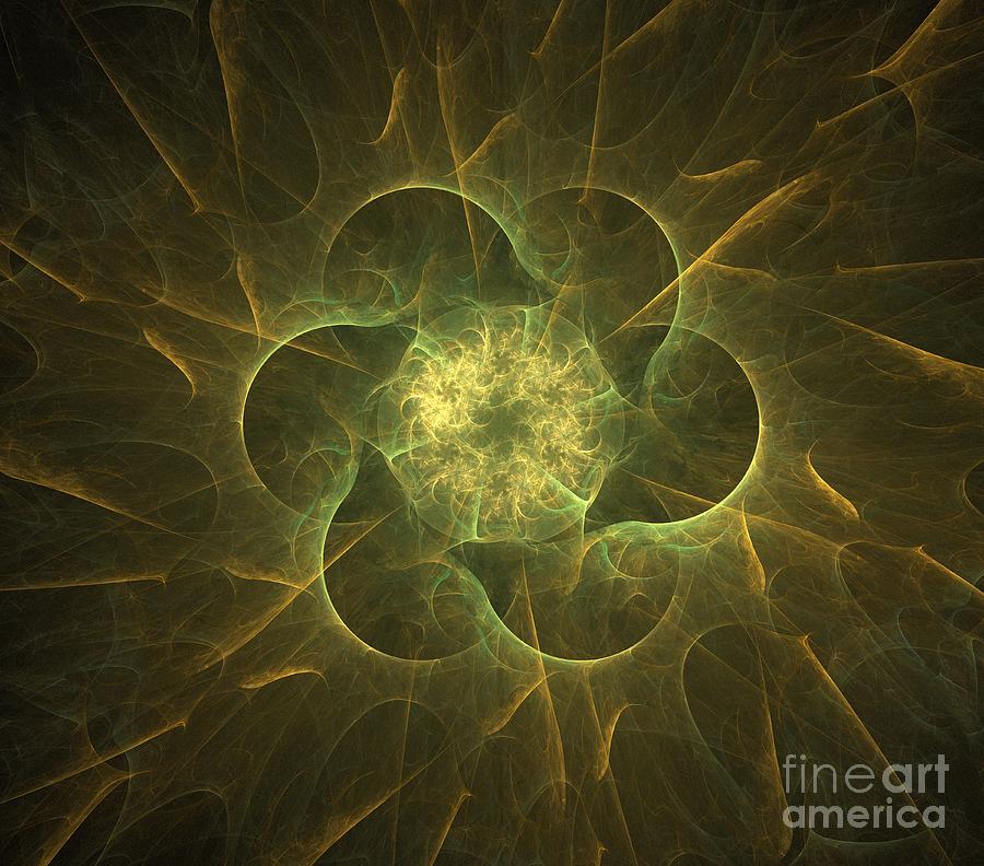 Abstract Digital Art - Green Gold Petals by Kim Sy Ok