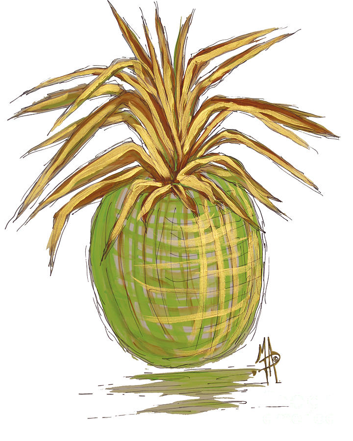 Pineapple Painting - Green Gold Pineapple Painting Illustration Aroon Melane 2015 Collection by MADART by Megan Aroon