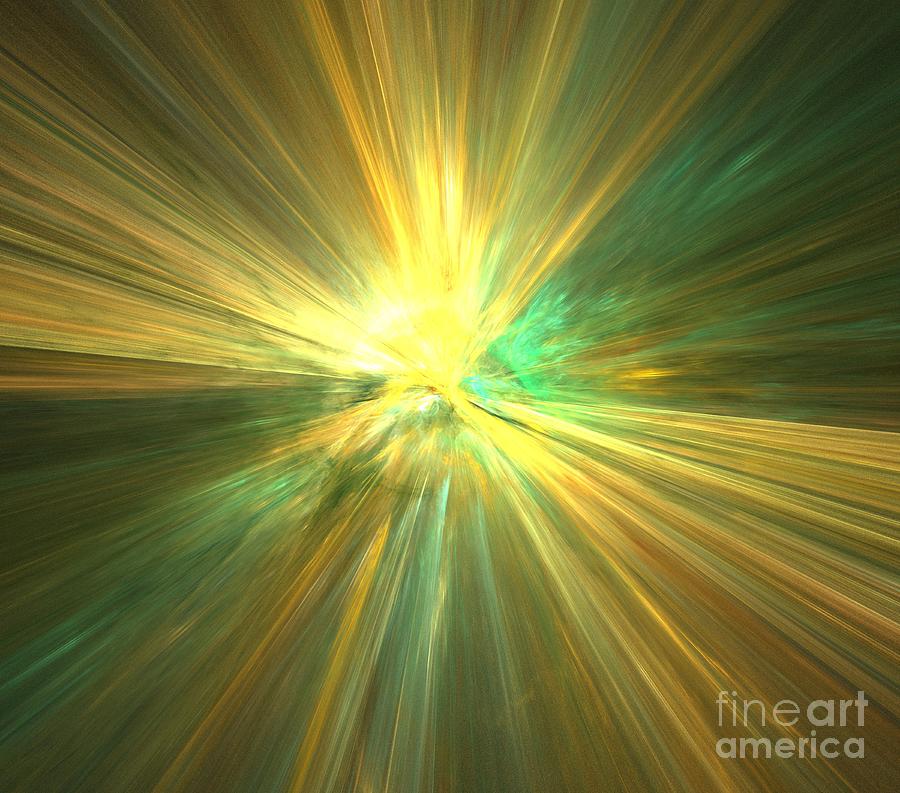 Abstract Digital Art - Green Gold Sunrays by Kim Sy Ok