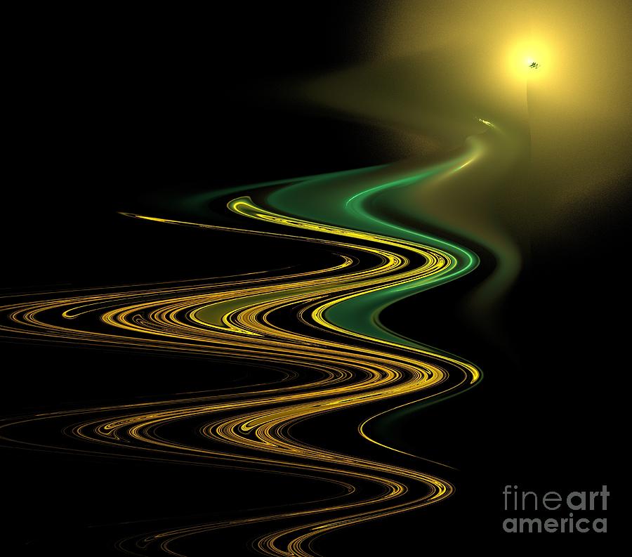 Abstract Digital Art - Green Gold Waves by Kim Sy Ok