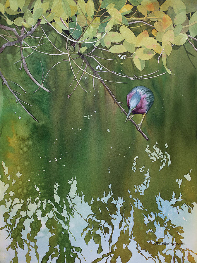 Nature Painting - Green Heron, Red Mangrove by Kris Parins