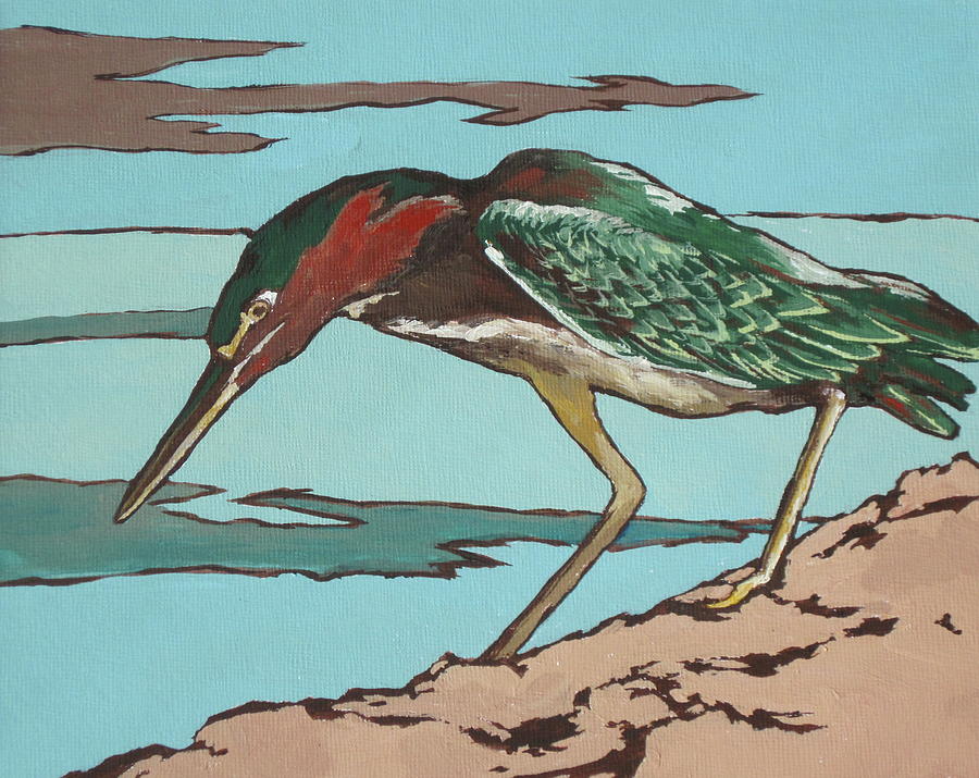 Green Heron Painting by Sandy Tracey