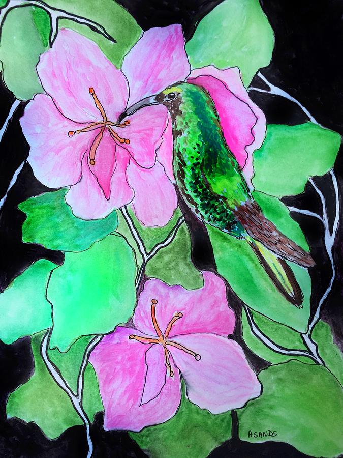 Green Hummingbird Painting by Anne Sands