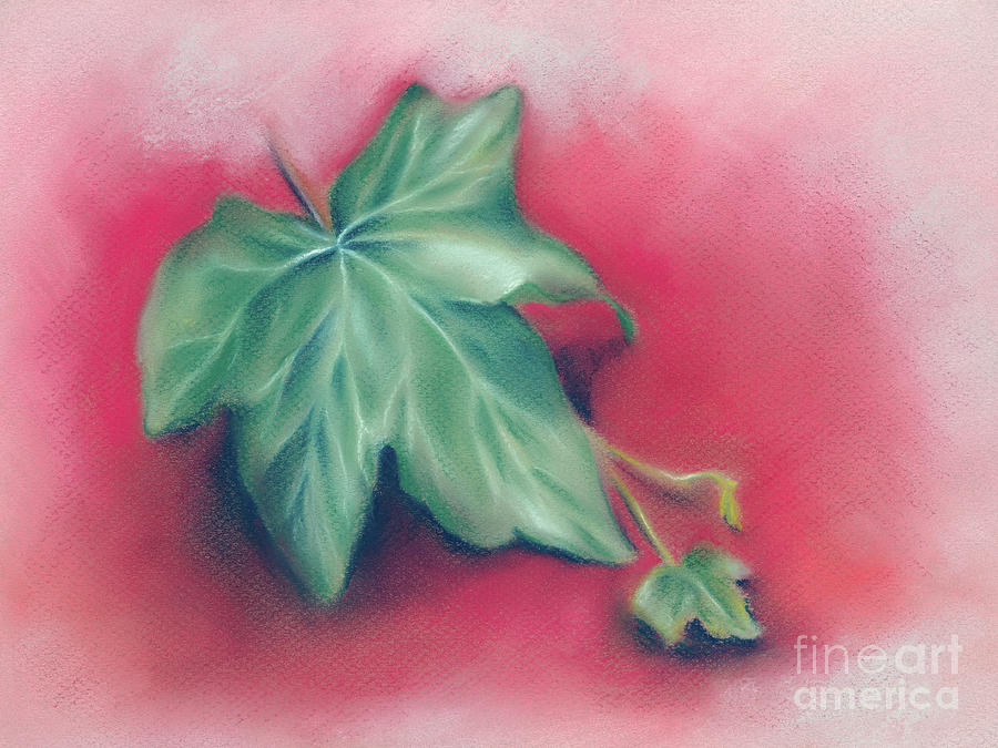 Green Ivy Leaves on Red Painting by MM Anderson