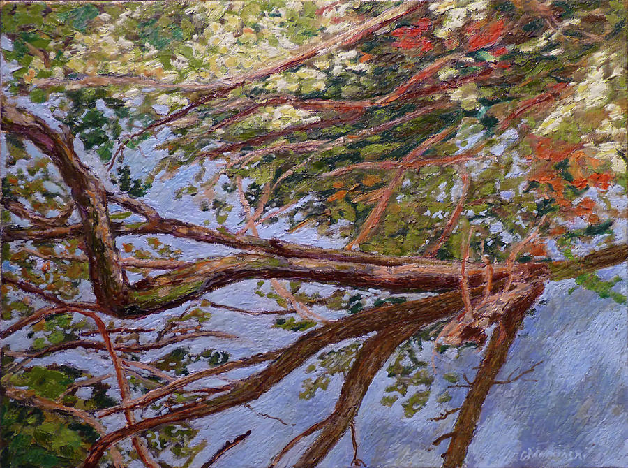 Green lake tree Painting by Stan Chraminski
