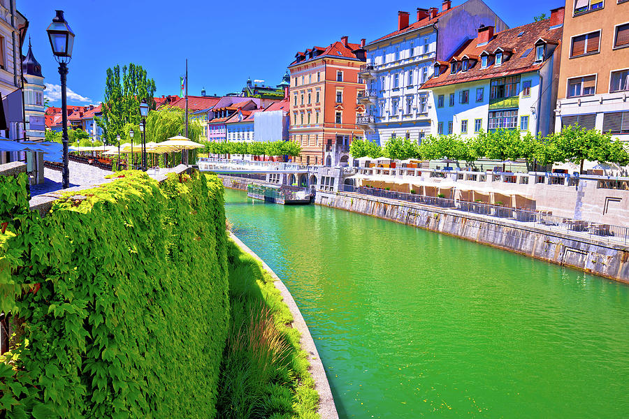 Green Ljubljanica river architecture view in Ljubljana Photograph by Brch Photography