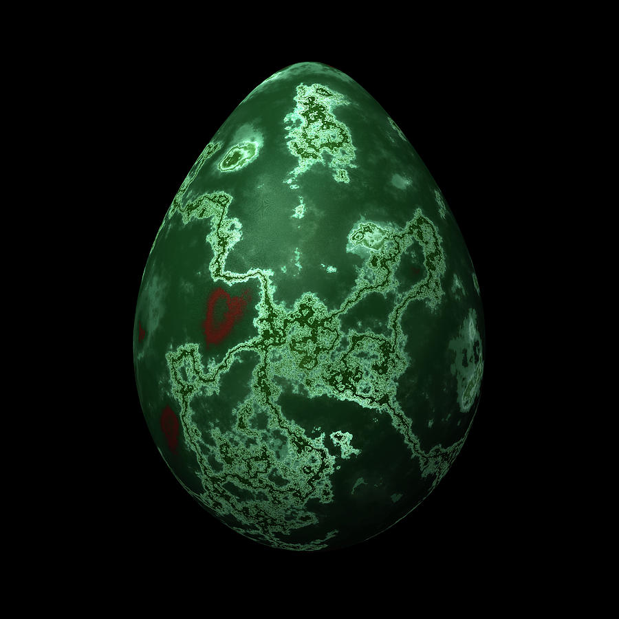 Green Marble Egg With Red Details Digital Art by Hakon Soreide