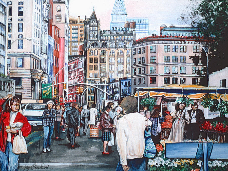 Green Market Revelers At Union Square Painting