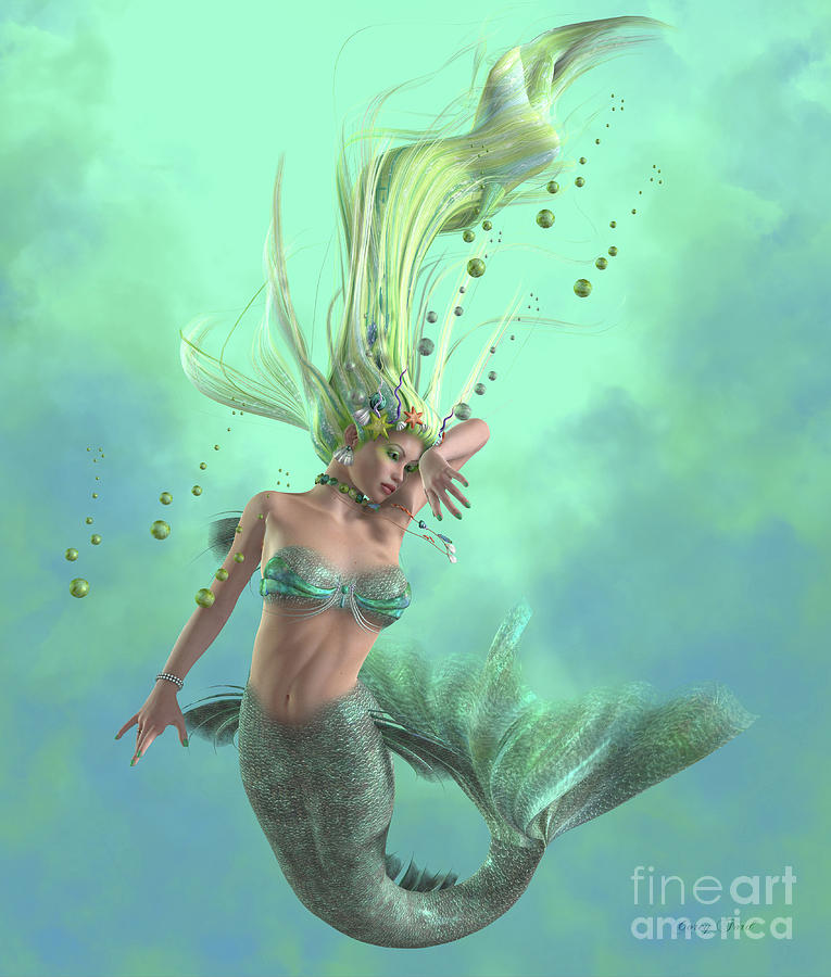 Green Mermaid Digital Art by Corey Ford