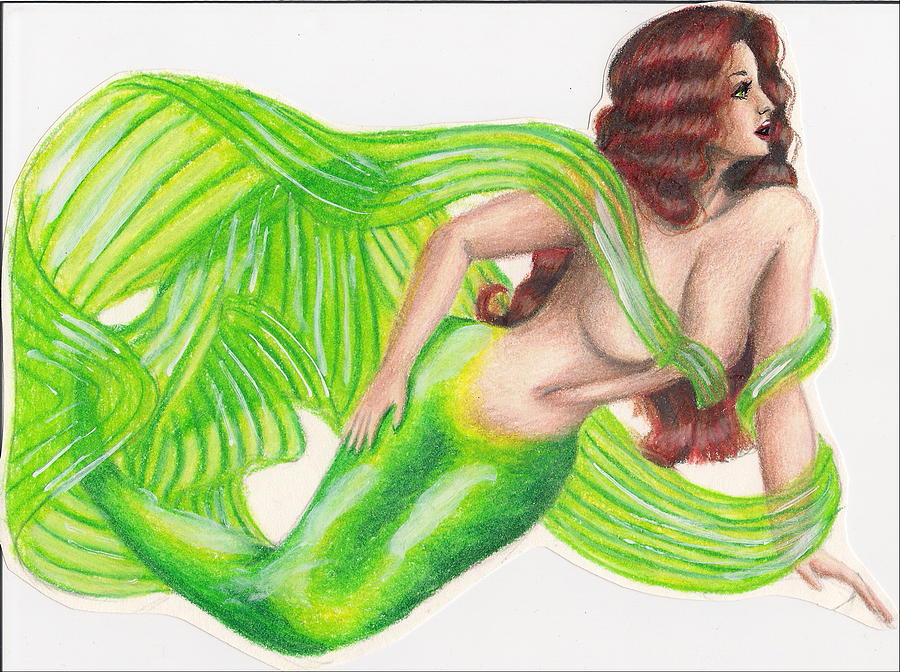 Green Mermaid Drawing by Scarlett Royale