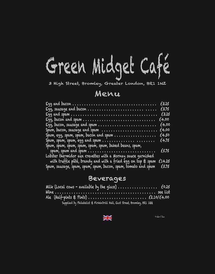 Menu Digital Art - Green Midget Cafe Menu T-Shirt by Robert J Sadler