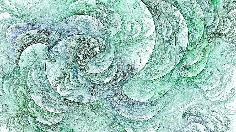 Green Mint Floral Spiral Digital Art by Doug Morgan