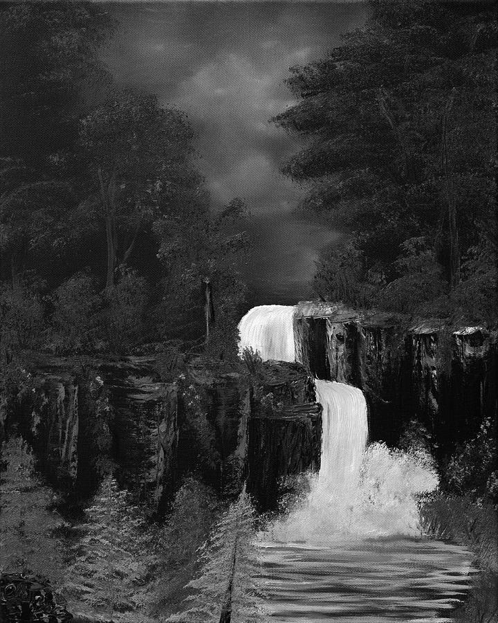 Green Mist Fantasy Falls In Black And White Painting by Claude Beaulac