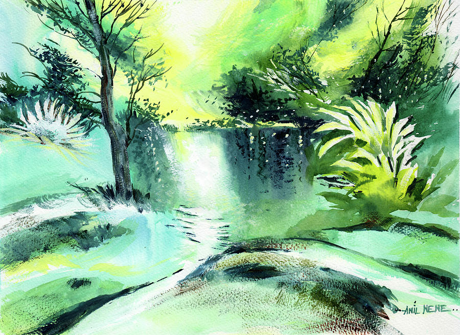 Green Morning 2 Painting by Anil Nene