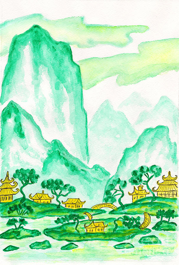 Green mountains, painting Painting by Irina Afonskaya