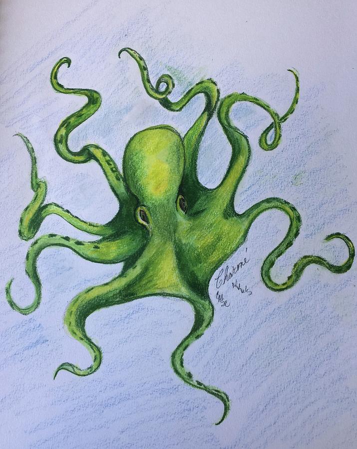 Green Octopus Drawing by Charme Curtin