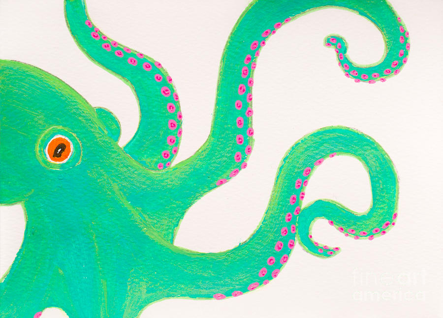 Green octopus Painting by Stefanie Forck