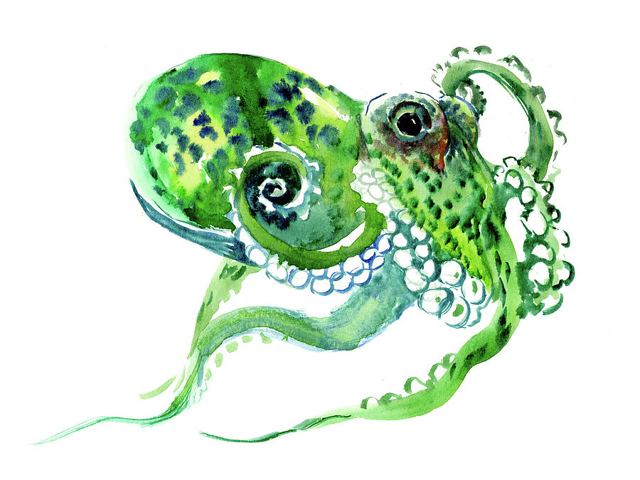 Green Octopus Painting by Suren Nersisyan
