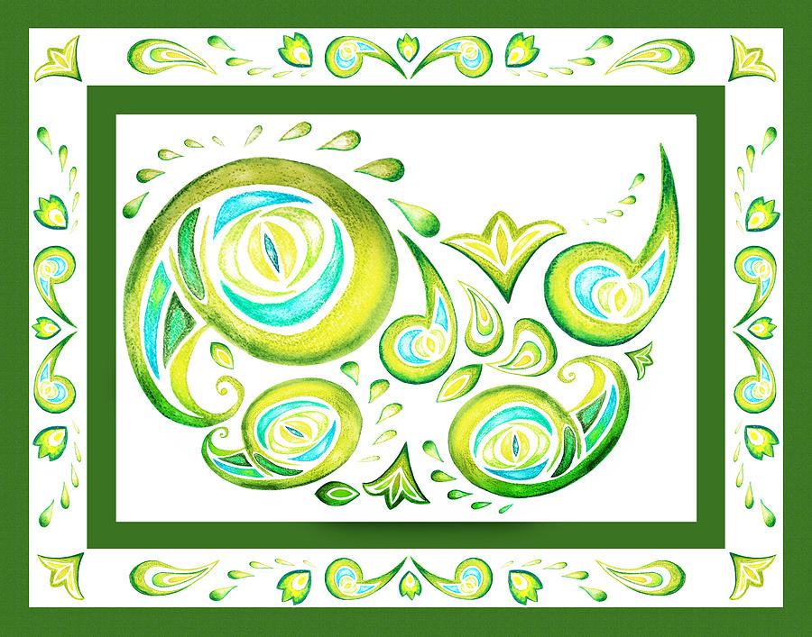 Green Paisley Leaf Painting by Irina Sztukowski