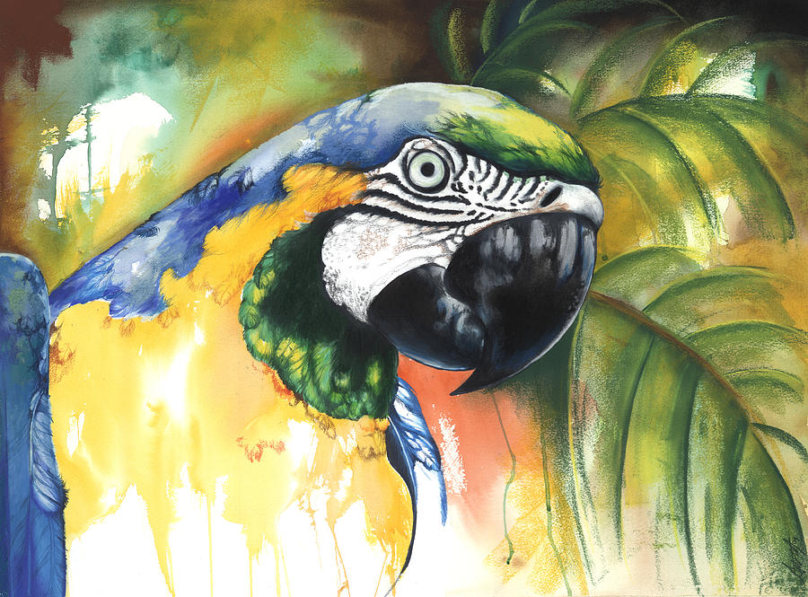 Green Parrot Mixed Media by Anthony Burks Sr