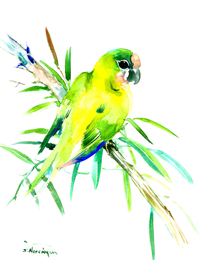 Green Parrot Painting by Suren Nersisyan