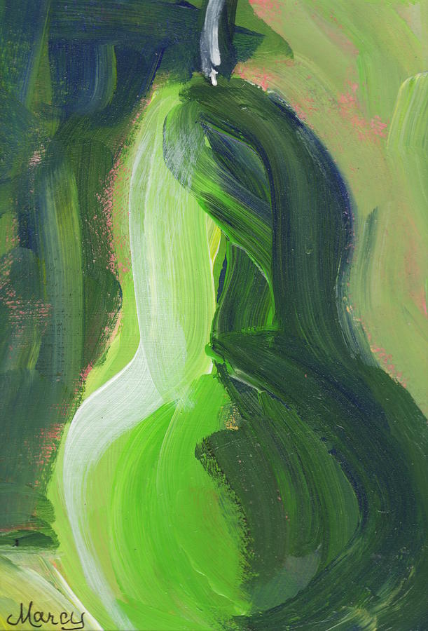 Green Pear Painting by Marcy Brennan