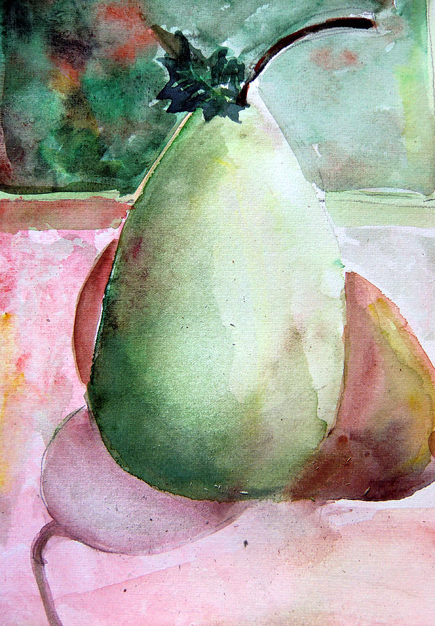 Green Pear Red Pear Painting by Mindy Newman