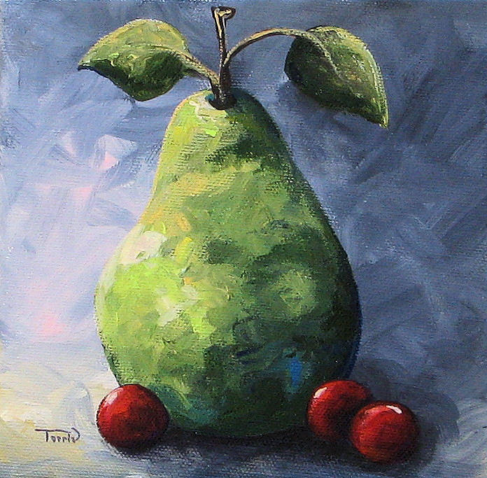 Grape Painting - Green Pear with Red Grapes  by Torrie Smiley