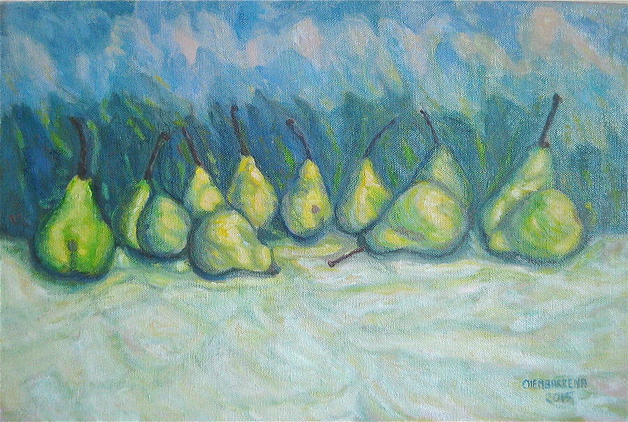 Green Pears Painting by Enrique Ojembarrena