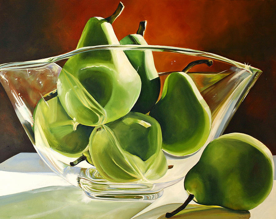 Pear Painting - Green Pears in Glass Bowl by Toni Grote