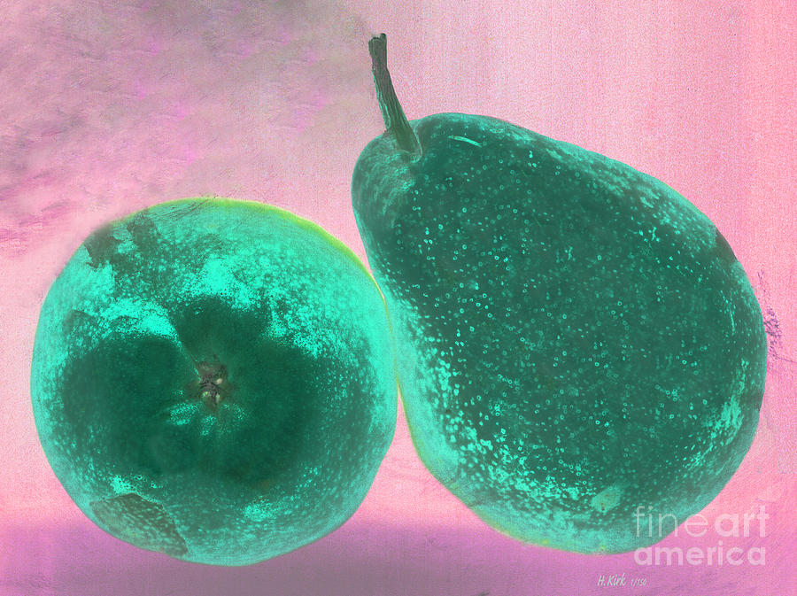 Green Pears on Pink Photograph by Heather Kirk