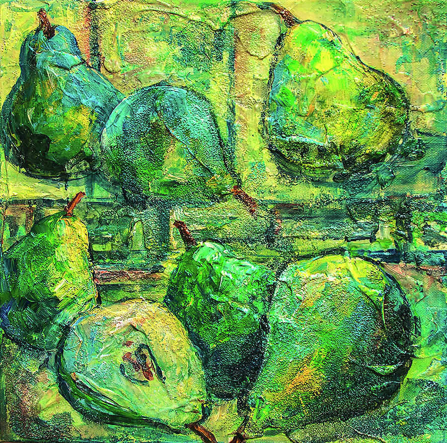 Green Pears Painting by Sally Quillin