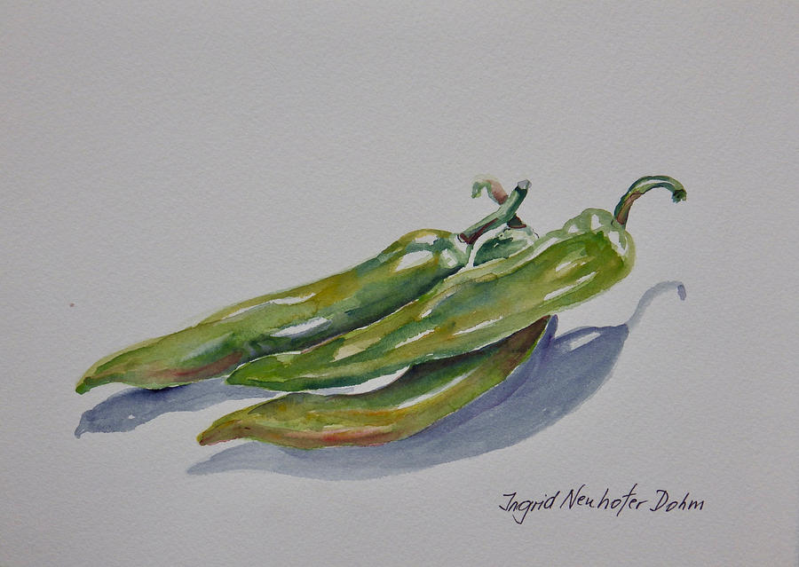 Green Peppers Painting by Ingrid Dohm