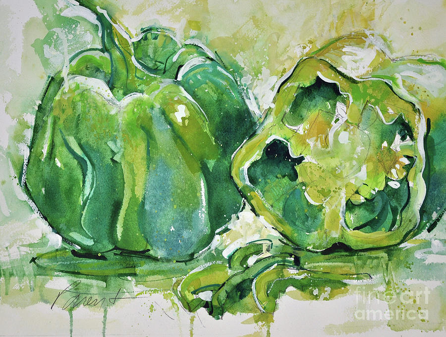 Green Peppers Painting by Roger Parent