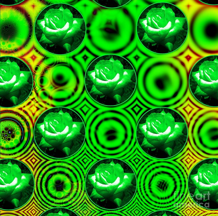 Green Polka Dot Roses Fractal Mixed Media