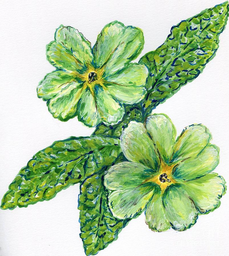 Green Primrose Illustration Painting by Catherine Gruetzke-Blais
