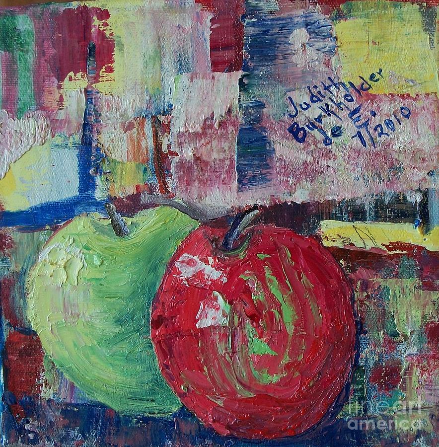 Green Red Apple Duo - SOLD Painting by Judith Espinoza