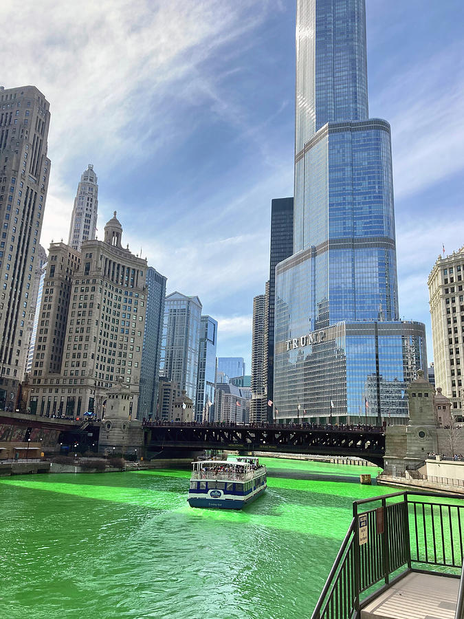 Biodegradable Green Dye In Chicago River Photograph by Hari Manev