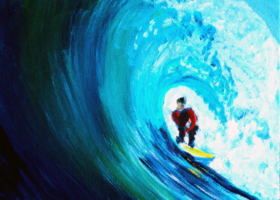 Green Room Surfer in a Wave Painting by Katy Hawk