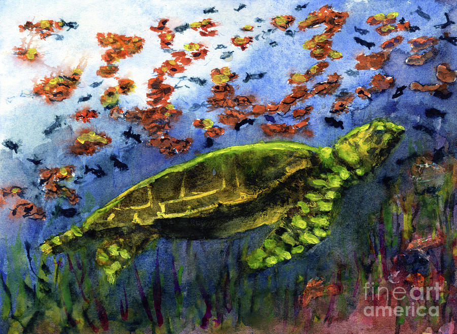 Green Sea Turtle Painting by Randy Sprout