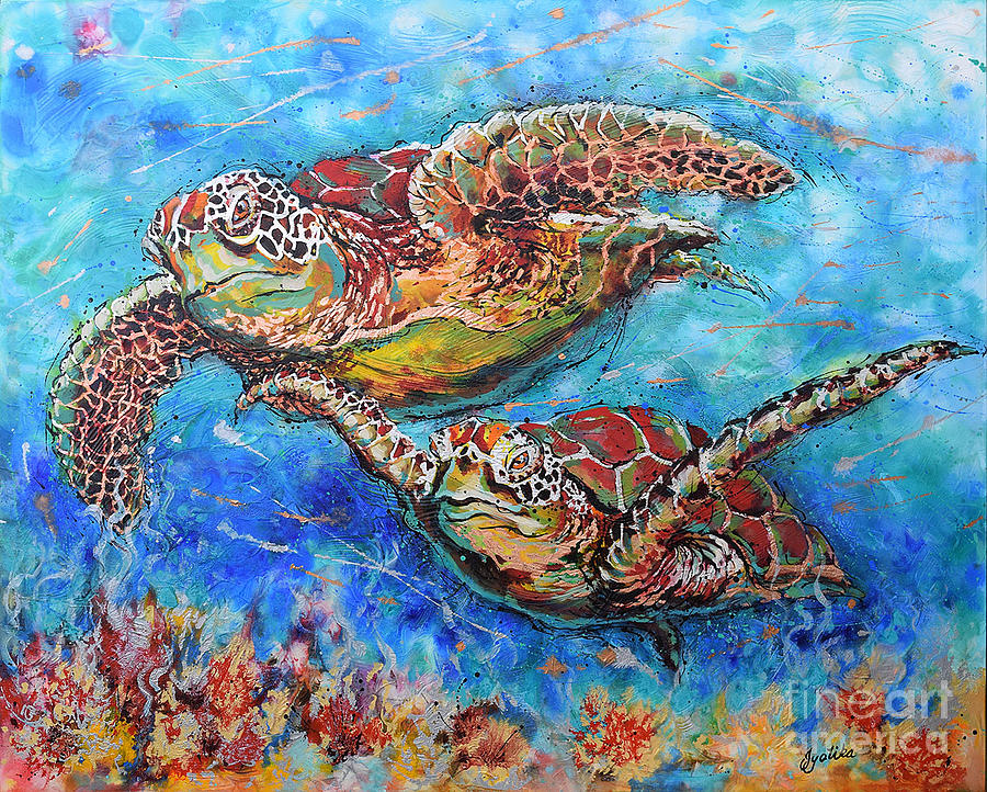 Green Sea Turtles Painting by Jyotika Shroff
