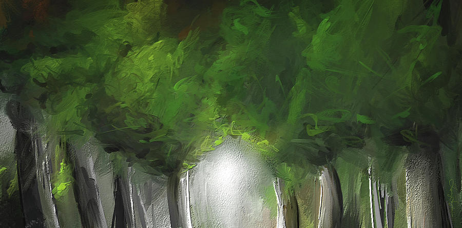 Green Serenity - Green Abstract Art Painting by Lourry Legarde
