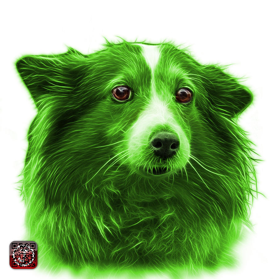Dog Mixed Media - Green Shetland Sheepdog Dog Art 9973 - WB by James Ahn