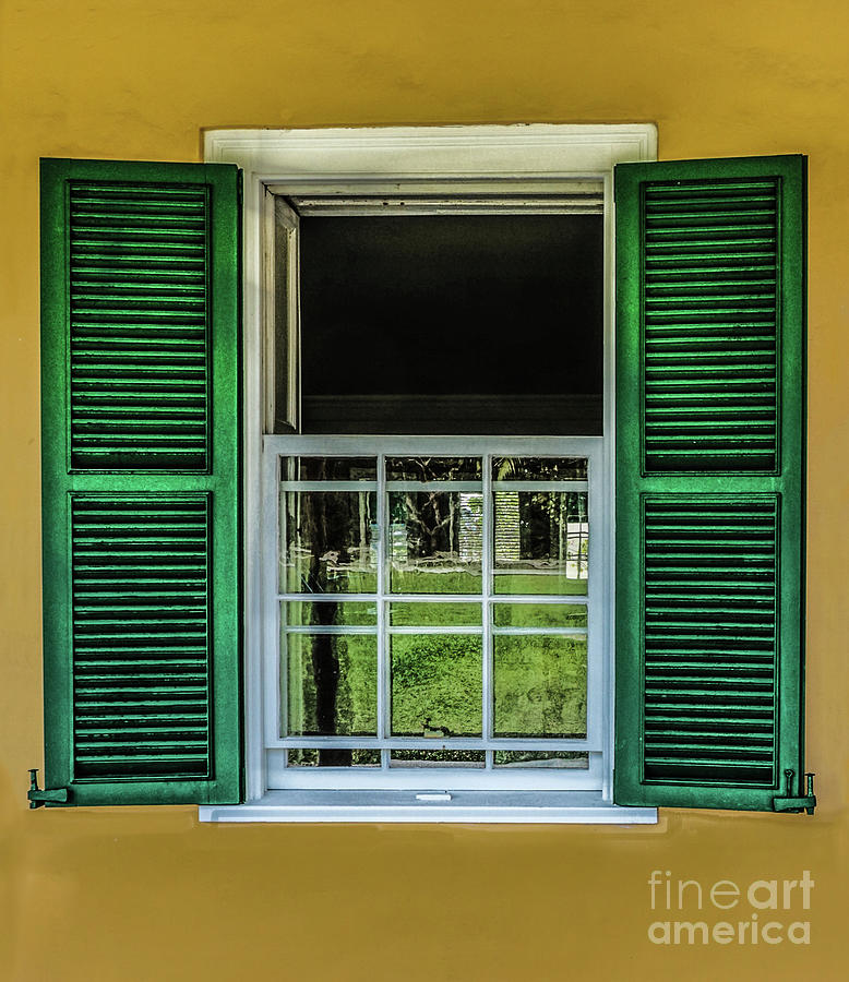 Green Shutters and Yellow Wall Photograph by Thomas Marchessault