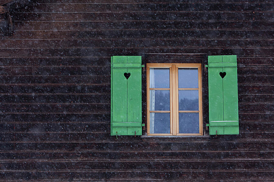 Green Shutters in the Snow Photograph by Art Block Collections