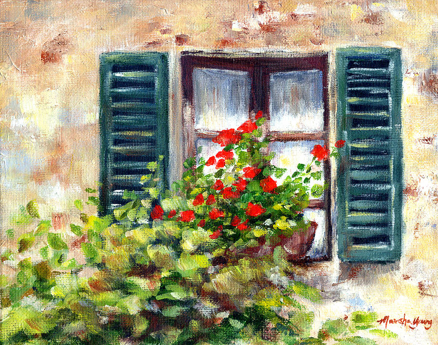 Green Shutters Painting by Marsha Young